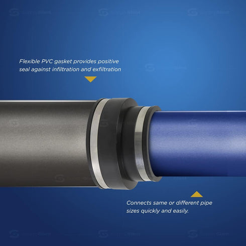 6I59 Flexible PVC Reducing Coupling with Stainless Steel Clamps, 5.5" x 4.5" Inner Diameter