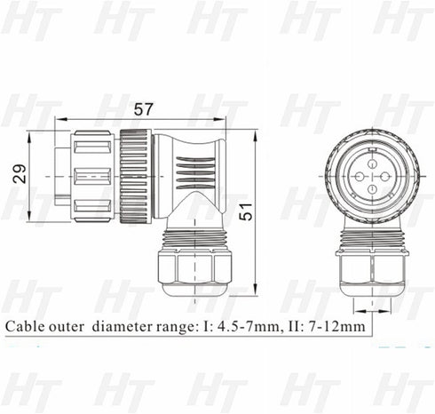 HangTon SD20 10Amp 6 Pin Threaded Plastic Connector, Male Waterproof IP68 Right Angle Cable Plug