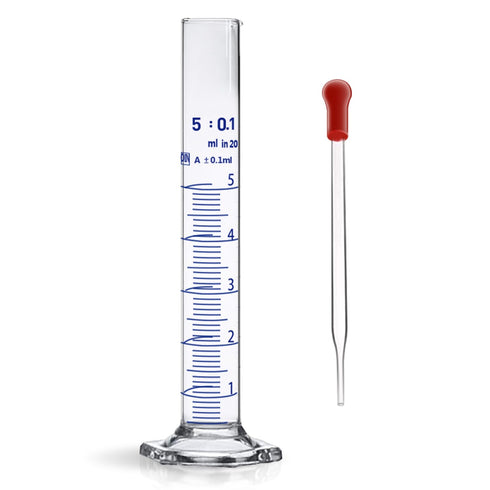 Thick Glass Graduated Cylinder 5ML with Hexagon Base and One Glass Dropper for Measuring Liquid