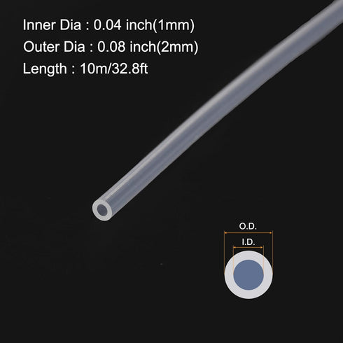 10m(33ft) 1mm(0.04") ID x 2mm(0.08") OD Silicone Tubing Clear Industrial Plastic Tubing Pure Silicone Hoses for Pump Siphoning Draining Irrigation Brewing