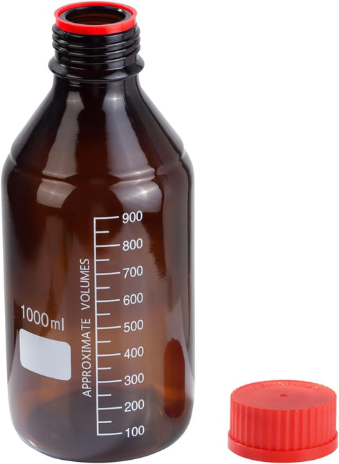 4 Pieces Amber Glass 1000 mL Graduated Round Lab Reagent Bottles with GL45 Red Screw Cap