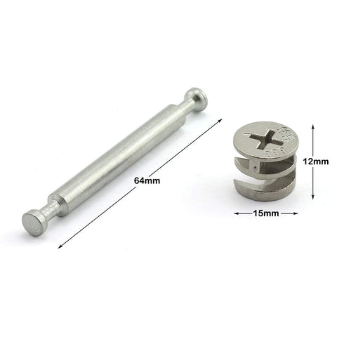 4Set Furniture Hardware Double End Head Rod Connection Cam Fittings, 64mm Furniture Board Panel Connection Accessories
