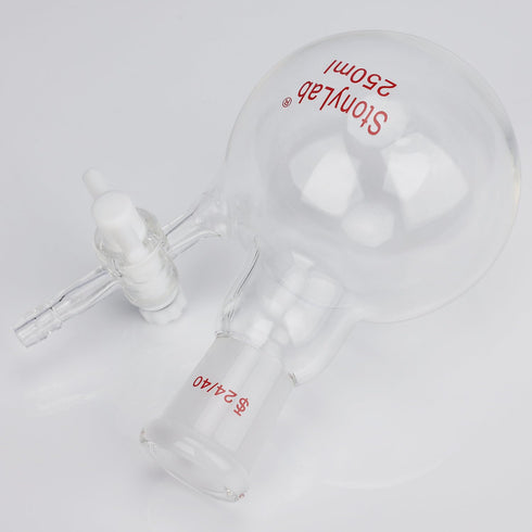 stonylab Borosilicate Glass Reaction Flask, Single-Neck 250 ml with 24/40 Joint and PTFE Stopcock Valve
