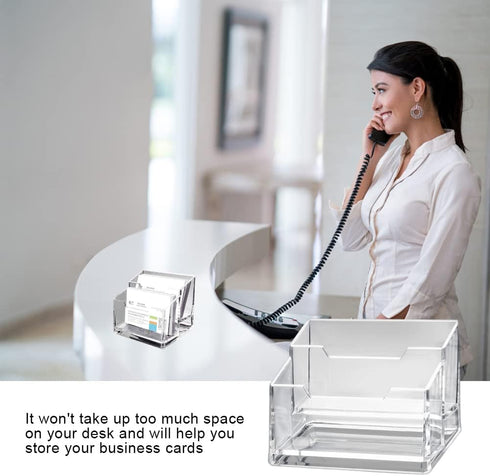 Velarionna 2 2 Acrylic Business Card Holder for Desk Tier Slots, Clear Business Card Display Stand for Men and Women
