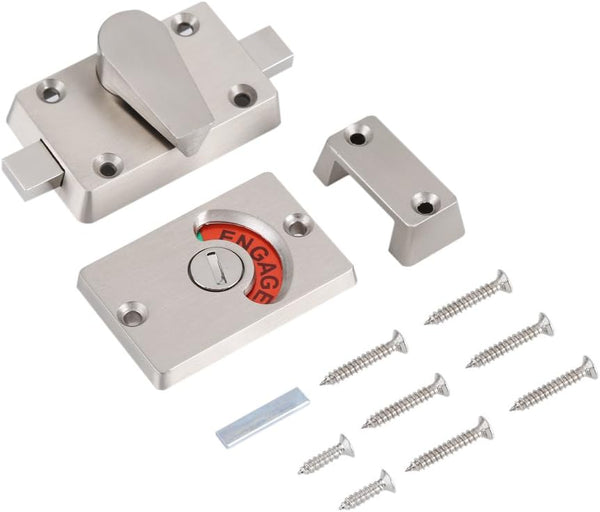 Door Lock Bathroom Toilet Lock with Occupancy Indicator, Stainless Steel Vacant Engaged Lock