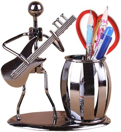 Metal Art Crafts Pencil & Pen Holder Display, Decorative Guitar Theme Desktop Organizer