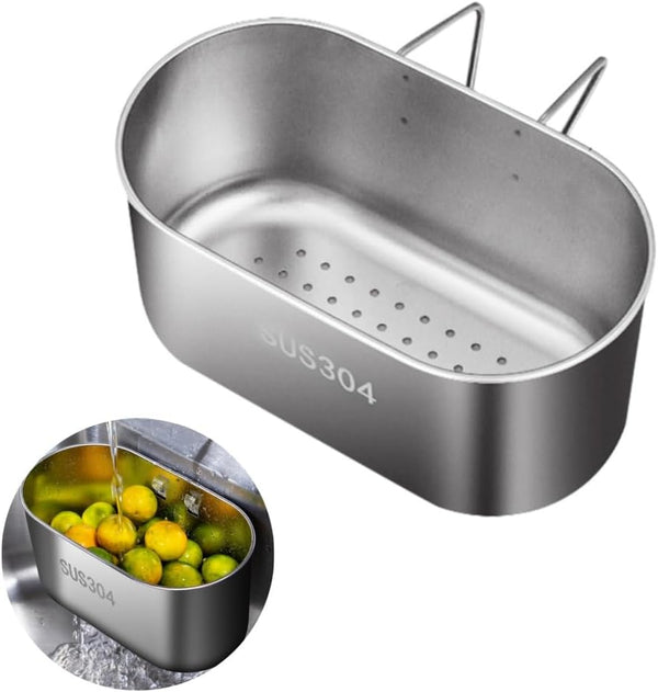 Frinovalt Stainless Steel Drain Basket, Kitchen Sink Drain Basket Storage Rack Strainer for