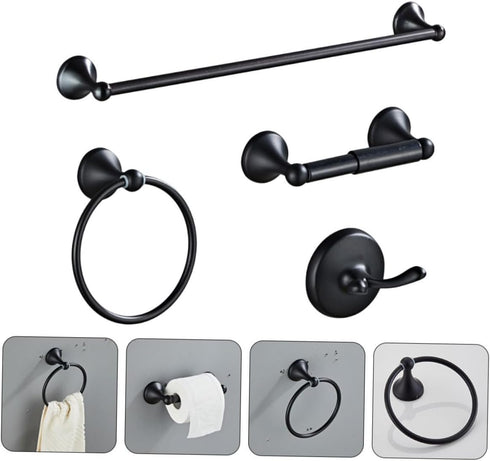 1Set WOONEKY Retro Black Towel Rack Stainless Steel Towel Ring for Bathroom Kitchen Vintage Design Towel Holder
