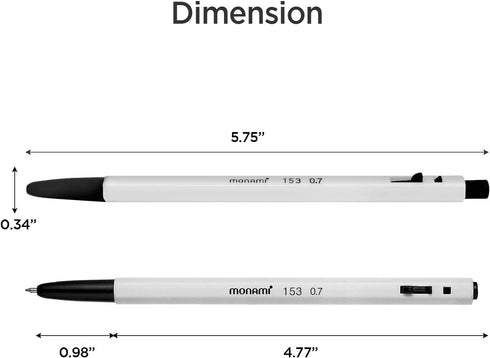 MONAMI BP 153 Retractable Ballpoint Pen, Fine Point (0.7mm), Blue, 12-Count