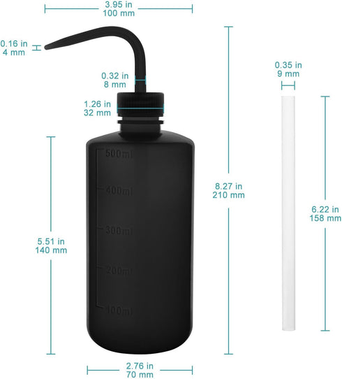 stonylab LDPE Chemical Wash Bottle, 2-Pack Watering Tool Safety Black Plastic Squeeze Bottle Lab Rinse Bottle with Scale Labels and Narrow Mouth Squirt Bottle,500 ml (16 oz) by stonylab