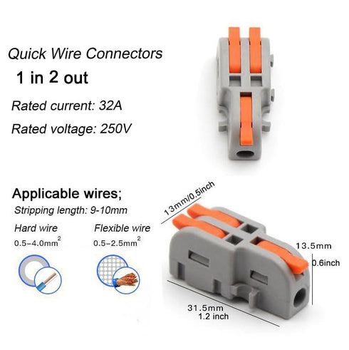 Wire Connectors, Compact Lever Wire Nuts Connectors for Quick Connect 28-12 AWG (1 in 2 Out)