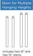 12" 15" 54" 1/2" (P8601-78) Progress Lighting Ceiling Light or Fan Stem Extension Kit, Two and Two Stems, Total Length