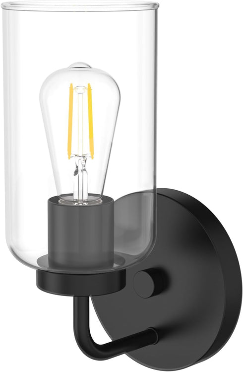 1-Light Zevluck Wall Sconce, Modern Wall Light Fixtures with Clear Glass Shade, Matte Black Bathroom Vanity Light