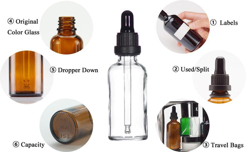 YIZHAO Clear Glass Dropper Bottle 2oz, Tincture Bottles with Glass Dropper, for Essential Oils, 6 Pcs