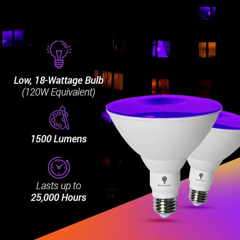 2 Pack BlueX LED Par38 Flood Light Bulb, 18W (120W Equivalent), Dimmable E26 Base Purple LED Lights for Home Lighting