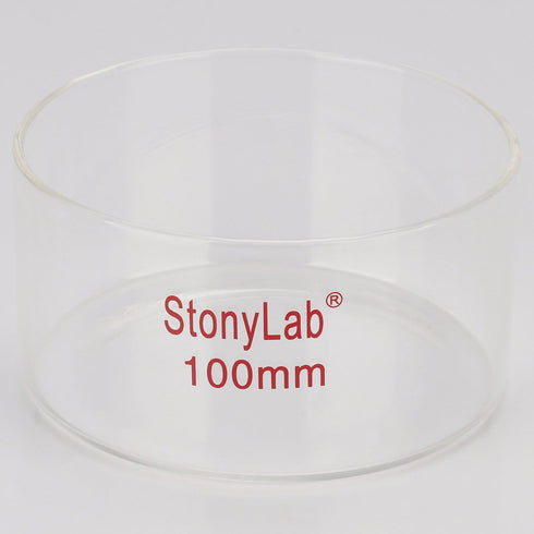 stonylab Thick-Wall High Borosilicate Glass Crystallizing Dish, Flat Bottom, No Spout, O.D. 100 mm, 300 ml