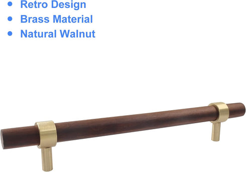 Piutouyar 2 Pulls,160mm/6-1/4 inch Pcs Walnut Cabinet Hole Center Wood Drawer Handle Pulls, Wooden Knob Pull Handles