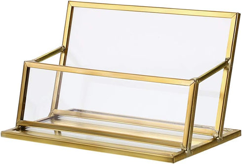 Hipiwe Vintage Gold Metal Business Card Holder Stand, Office Desktop Countertop Name Card Display Organizer