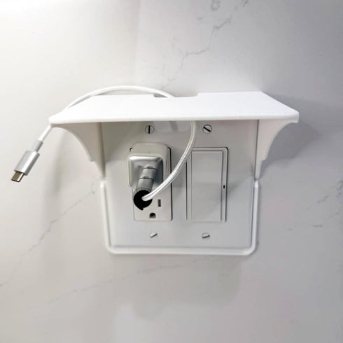 LOUIS FELT 2 pack Double Wall Outlet Shelf with Cord Storage-wall outlet shelf, outlet shelf storage Perfect