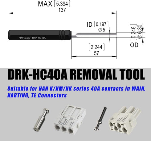 JRready DRK-HC40A Pin Extraction Tool for Heavy Duty HARTING HAN C 40A Series Connector & WAIN 40A Contacts