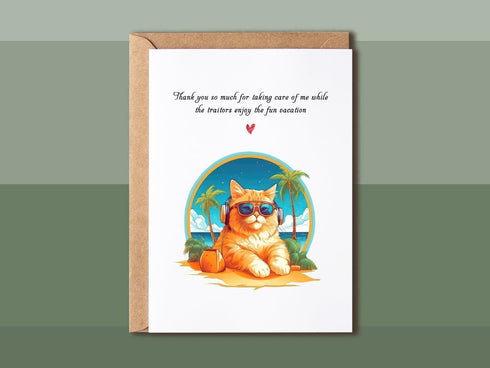 NHBDesigns 5 7 inches Thank You Card - Vacation Cat - Fun Thanks - Keepsake For Pet Lovers, x