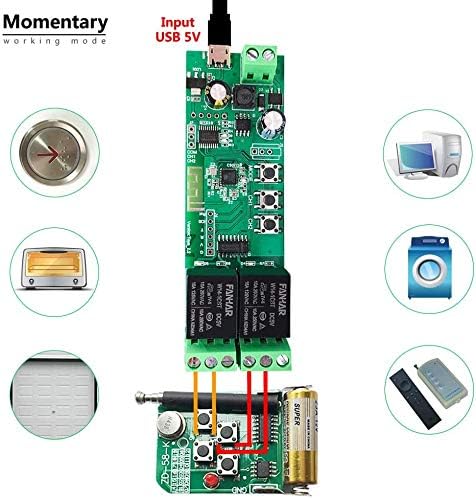 2-Channel WiFi Smart Switch Relay Module, TUYA/Smart Life App for Smart Home Remote Control