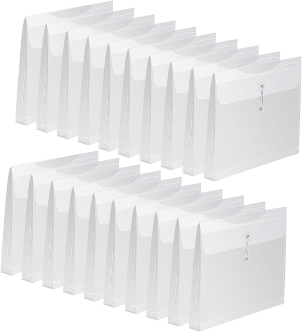 Clear Poly Envelopes with String Closure - 20 Pack, EGOSKY Transparent Envelope Folders for School