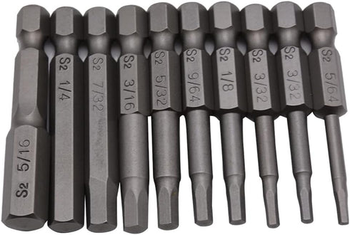 10Pcs 50mm 1/4 Inch Hex Shank S2 Steel Hex Screwdriver Head Allen Hand Held Wrench Drill Bit Set 5/64-5/16 Magnetic Hex Bit Set by Fongmore