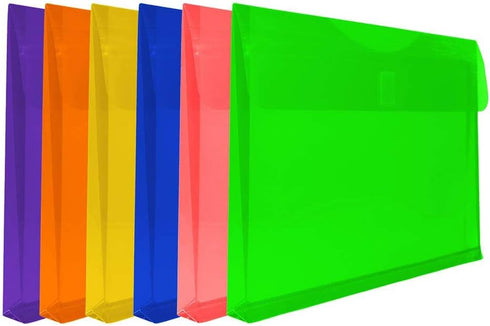 JAM PAPER Plastic Expansion Envelopes - Assorted Colors - 9 3/4 x 13 with 1 Inch Expansion - 6/Pack with Hook & Loop