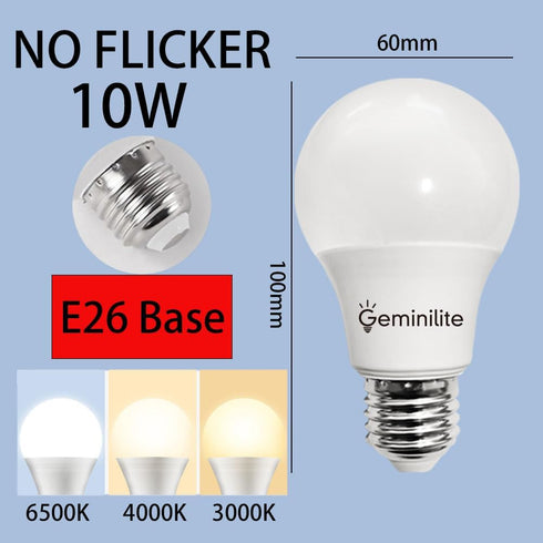 A19 LED Light Bulbs, 60 Watt Equivalent, E26 Base, 6500K Daylight White, 10W, 1000 Lumen, Non-Dimmable, Pack of 6