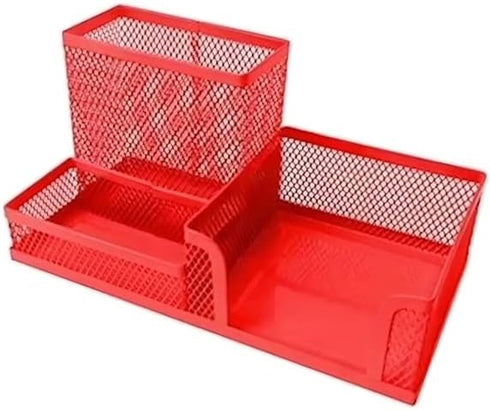 ROSE RED Metal Mesh 3 Compartment Desk Organizer Pencil Holder