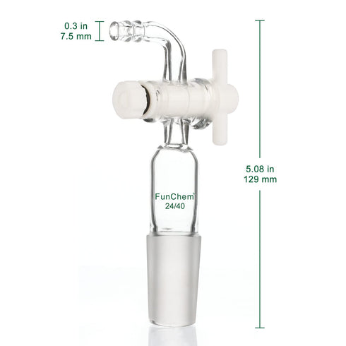 Vacuum Flow Control Adapter with PTFE Stopcock, 24/40 Joint and Bent Hose Connection for Laboratory Use