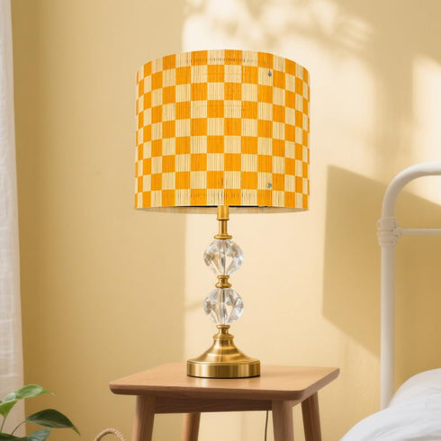 Generic 11.8 Inch Modern Lamp Shade with Colorful and Natural Checkered Pattern Bamboo Made, Translucent Drum Shape