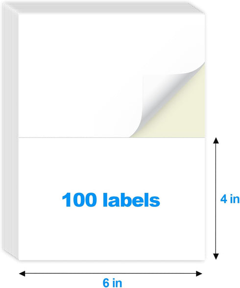 MaxGear 100 Pcs Removable Labels: 4x6 inch Water/Oil/Tear Resistant Matte White Paper Sheets for Home Packing and