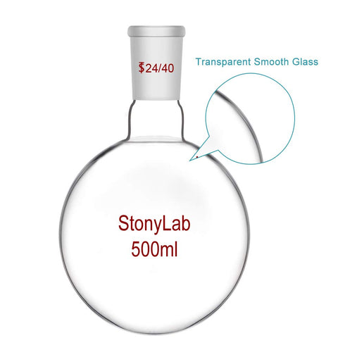 StonyLab 500 ml Short Neck Round Bottom Flask, Borosilicate Glass, 24/40 Joint