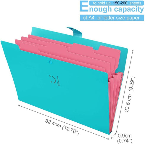 SKYDUE Expanding File Folder with 32 Labels, 5 Pockets A4 Letter Size Accordion Folder Paper Organizer for School and