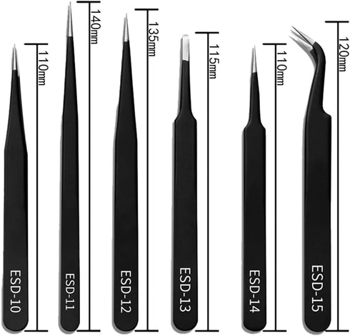 6PCS Precision Tweezers Set, Upgraded Anti-Static Stainless Steel of Tweezers, for Electronics, Soldering, Laboratory Work, Jewelry-Making, Model, Craft