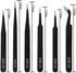 6PCS Precision Tweezers Set, Upgraded Anti-Static Stainless Steel of Tweezers, for Electronics, Soldering, Laboratory Work, Jewelry-Making, Model, Craft