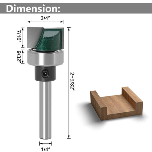 Yakamoz 1/4 Inch Shank Flush Trim Plunge Router Bit with Ball Bearing for Woodworking, 3/4" Cutting Diameter