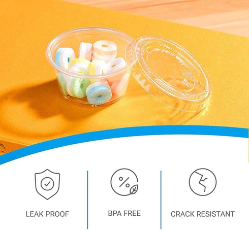 EDI Clear Disposable Plastic Portion Cups with Leakproof Lids, Jello Shot, Condiment and Dipping Sauce, 2 OZ, 50 Sets