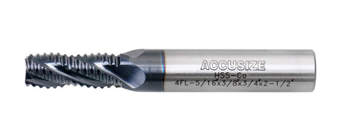 Accusize Industrial Tools 5/16'' by 3/8'' by 3/4'' Flt Length, 4 Flute M42 8% Cobalt Tialn Roughing End Mill
