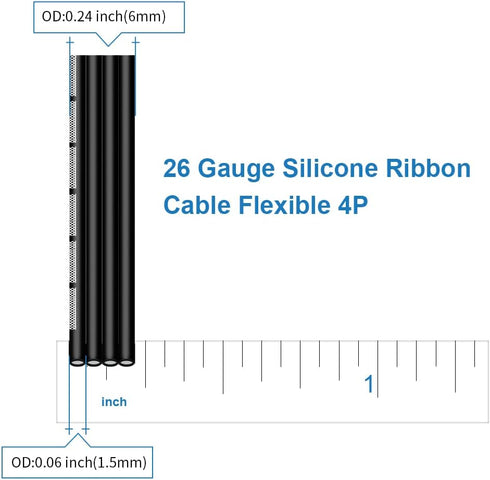 BNTECHGO 26 Gauge Silicone Ribbon Cable, Flexible 4P Black 50 ft Flat Cable, 26 AWG Stranded Tinned Copper Wire