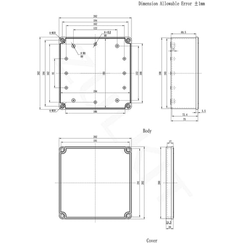 Zulkit Junction Box, ABS Plastic Dustproof Waterproof IP67, Universal Electrical Project Enclosure, 7.87 x 7.87 x 3.74