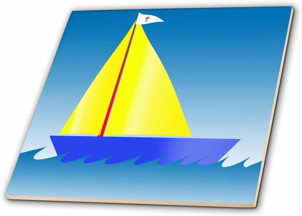3dRose Toy Sailboat in Basic Colors red Yellow Blue 8 Inch Ceramic