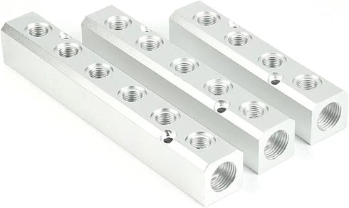 3 Way Pneumatic Manifold Air Distribution Block, G1/2 Supply Port, G1/4-Inch Output Port, Aluminum Alloy