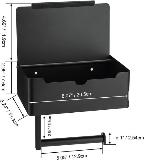 Toprema Matte Black Toilet Paper Holder Tissue Roll Hanger with Shelf Flushable Wipes Dispenser Storage Box Large