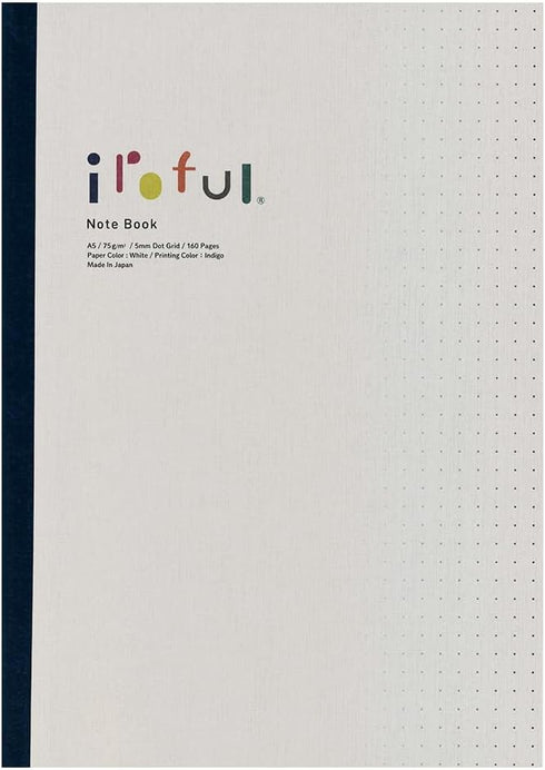 SAKAE????????? iroful Notebook, 75 gsm, 8.27" x 5.85", 160 Pages, 5mm Dotted, White, 1 Pack (PI-A5DBW)