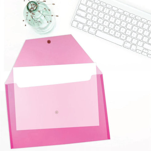 JAM PAPER Plastic Envelopes with Snap Closure, Legal Booklet 9 3/4 x 14 1/2, Fuchsia Pink, 3/Pack