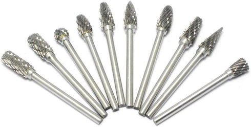 10pcs 1/8" Shank Tungsten Steel Solid Carbide Rotary Files Diamond Burrs Set for Woodworking Drilling Carving