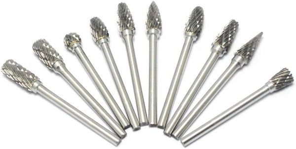 10pcs 1/8" Shank Tungsten Steel Solid Carbide Rotary Files Diamond Burrs Set for Woodworking Drilling Carving